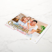 クリスマスファミリーフォトスタイリッシュタイポグラフィ 箔シーズンカード (回転した状態)