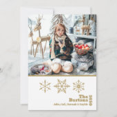 クリスマスファミリーフォトスノーフレーク金ゴールドホワイト シーズンカード (正面)