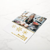 クリスマスファミリーフォトスノーフレーク金ゴールド 箔シーズンカード (回転した状態)