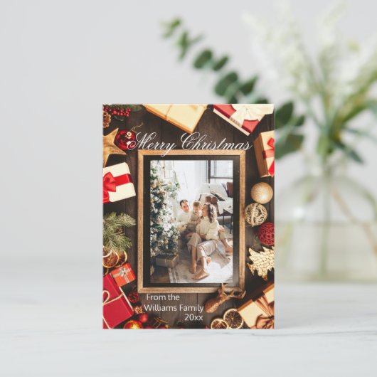 クリスマスファミリーフォトチョークボードフレーム ポストカード (スタンド正面)
