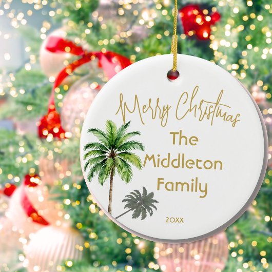 クリスマスファミリーフォトトロピカルパームツリー セラミックオーナメント