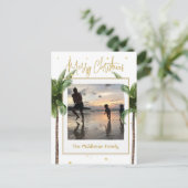 クリスマスファミリーフォトトロピカル金ゴールドはがき シーズンポストカード (スタンド正面)