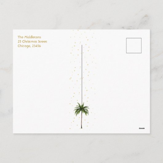 クリスマスファミリーフォトトロピカル金ゴールドはがき シーズンポストカード (裏面)