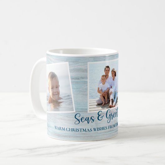 クリスマスファミリーフォトビーチ コーヒーマグカップ (正面左)