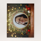 クリスマスファミリーフォトフレーム金ゴールドオーナメント大人 ジグソーパズル (縦)