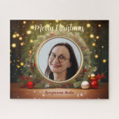 クリスマスファミリーフォトフレーム金ゴールドオーナメント大人 ジグソーパズル (横)