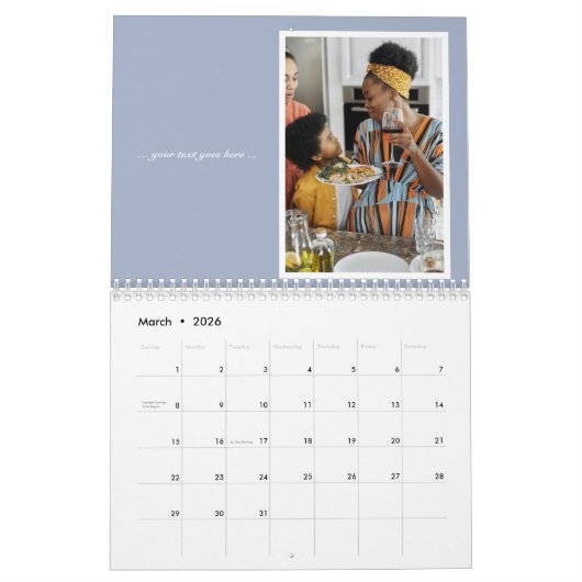 クリスマスファミリーフォトブルーグレー引用文文字 カレンダー (3月 2026)