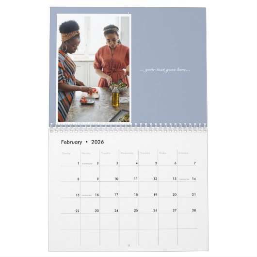 クリスマスファミリーフォトブルーグレー引用文文字 カレンダー (2月 2026)