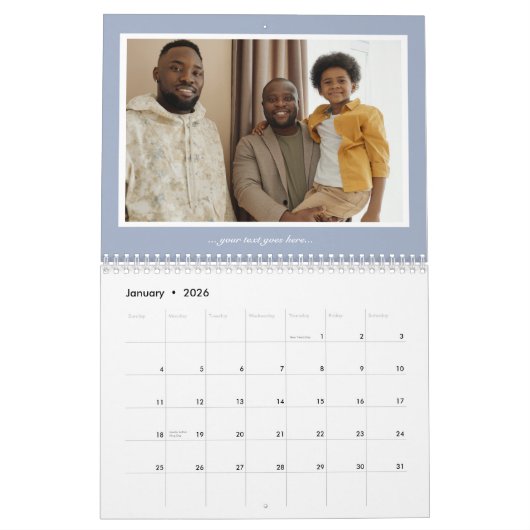 クリスマスファミリーフォトブルーグレー引用文文字 カレンダー (1月 2026)