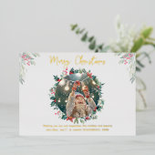 クリスマスファミリーフォトプラ素朴イド金ゴールド 箔シーズンカード (立ち正面)