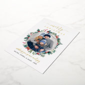 クリスマスファミリーフォトホリーレッドベリー金ゴールド 箔シーズンカード (回転した状態)