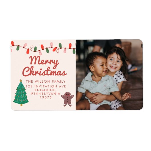 クリスマスファミリーフォトメリークリスマスアドレス ラベル (正面)