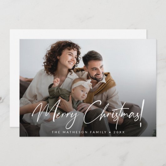 クリスマスファミリーフォトメリークリスマススクリプト シーズンカード (正面/裏面)