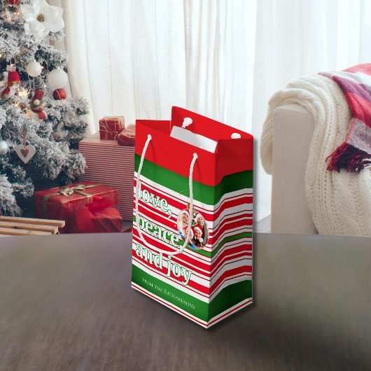 クリスマスファミリーフォトラブピースジョーホリデー スモールペーパーバッグ