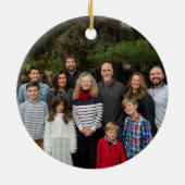 クリスマスファミリーフォトレッドシャンデリア#3ダマスク セラミックオーナメント (裏面)