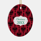 クリスマスファミリーフォトレッドシャンデリア#4ダマスク セラミックオーナメント (右)