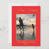 クリスマスファミリーフォトレッド金ゴールドメリークリスマス シーズンカード (正面)