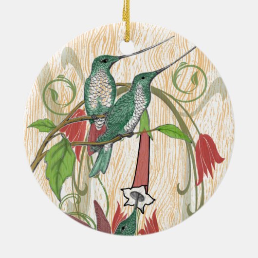 クリスマスファミリーフォトヴィンテージハミングバード セラミックオーナメント (裏面)