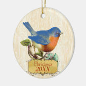 クリスマスファミリーフォトヴィンテージブルーバード セラミックオーナメント (左)