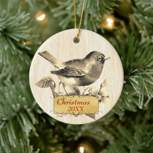 クリスマスファミリーフォトヴィンテージ紫色の鳥 セラミックオーナメント (ツリー)