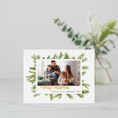 クリスマスファミリーフォト金ゴールド 箔シーズンポストカード (立ち正面)