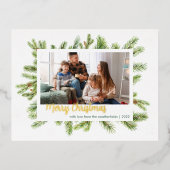 クリスマスファミリーフォト金ゴールド 箔シーズンポストカード (正面)
