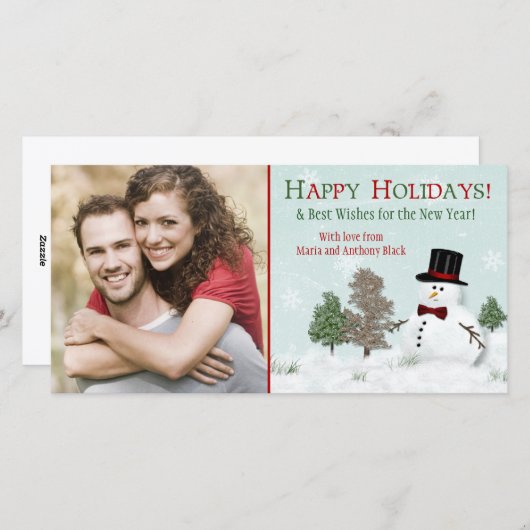 クリスマスファミリーフォト雪だるまホリデーフォトカード シーズンカード (正面/裏面)
