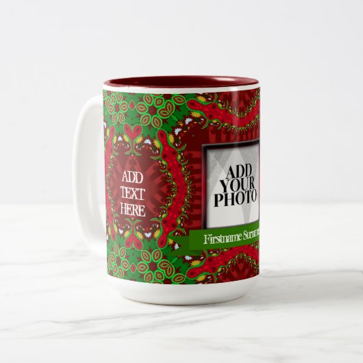 クリスマスファミリーホリデーカスタムズ写真マグカップ ツートーンマグカップ (正面左)