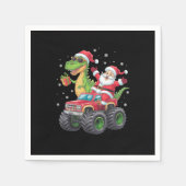 クリスマスファミリーマッチングサンタトラック恐竜 スタンダードカクテルナプキン (正面)