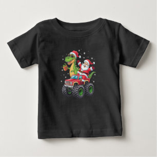 クリスマスファミリーマッチングサンタトラック恐竜 ベビーTシャツ