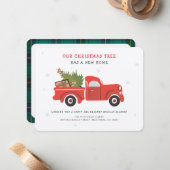 クリスマスファミリームービングアナウンスメント素朴タータンチェック ノートカード (正面/裏面インサイチュ)