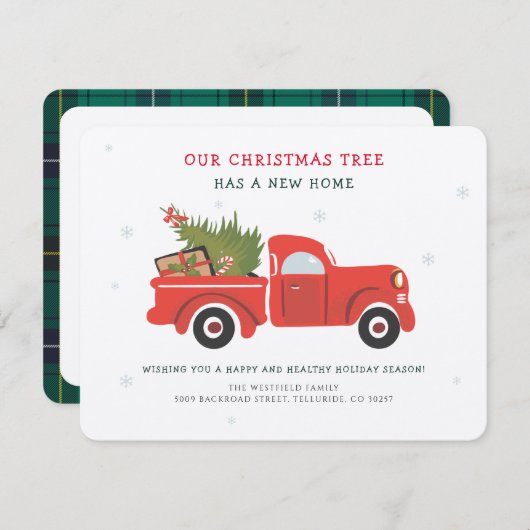 クリスマスファミリームービングアナウンスメント素朴タータンチェック ノートカード (正面/裏面)
