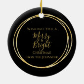 クリスマスファミリーメリーと明るいブラック金ゴールド セラミックオーナメント (裏面)