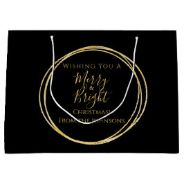 クリスマスファミリーメリーと明るいブラック金ゴールド ラージペーパーバッグ