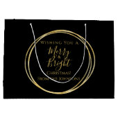 クリスマスファミリーメリーと明るいブラック金ゴールド ラージペーパーバッグ (裏面)