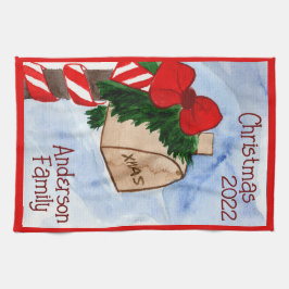 クリスマスファミリーメールボックスキャンディーケーングリーン キッチンタオル