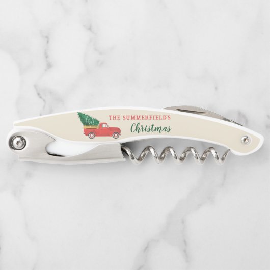 クリスマスファミリーレッドトラックツリーホリデーズキープサケ ソムリエナイフ (正面)