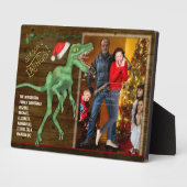 クリスマスファミリー写真おもしろいヴェロキラプトル恐竜 フォトプラーク (側面)