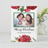 クリスマスファミリー写真水彩赤い花 シーズンカード (スタンド正面)