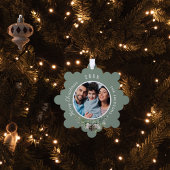 クリスマスファミリー写真白いコーンパイン オーナメントカード