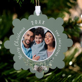 クリスマスファミリー写真白いコーンパイン オーナメントカード