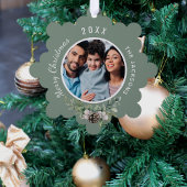 クリスマスファミリー写真白いコーンパイン オーナメントカード