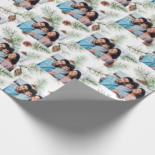 クリスマスファミリー写真白いコーンパイン ラッピングペーパー (角)