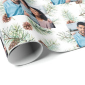 クリスマスファミリー写真白いコーンパイン ラッピングペーパー (ロールコーナー)