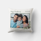 クリスマスファミリー写真白い緑の円錐松の名前 クッション (裏面)