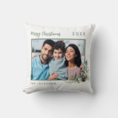 クリスマスファミリー写真白い緑の円錐松の名前 クッション (正面)