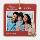 クリスマスファミリー写真赤い白いロウソクの装飾 セラミックオーナメント (裏面)