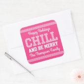 クリスマスファミリー名タイポグラフィピンク スクエアシール (封筒)