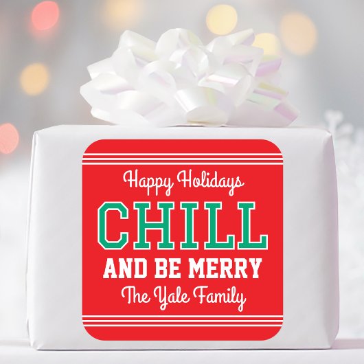 クリスマスファミリー名タイポグラフィ赤緑 スクエアシール