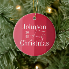 クリスマスファミリー名モダン赤ストライプ色 セラミックオーナメント